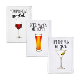 3pk Punny Dish Drying Tea Towels for Kitchen or Bar - Great Hostess Gift