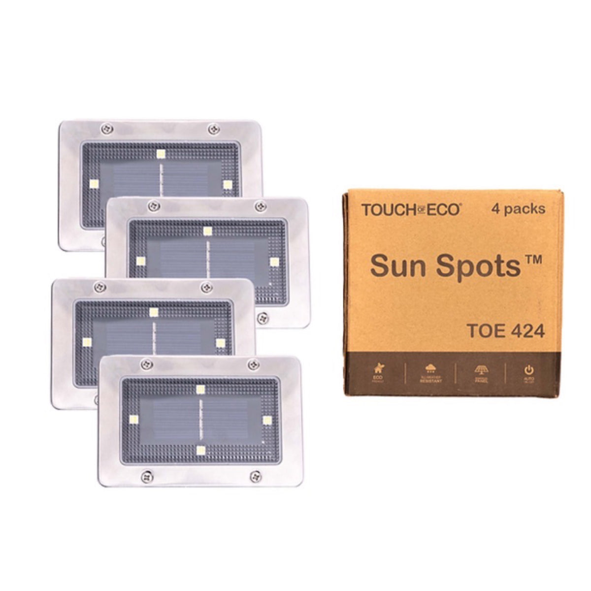 4pk Touch of Eco Sunspots Outdoor Weatherproof Solar LED in Ground or Mount Lights