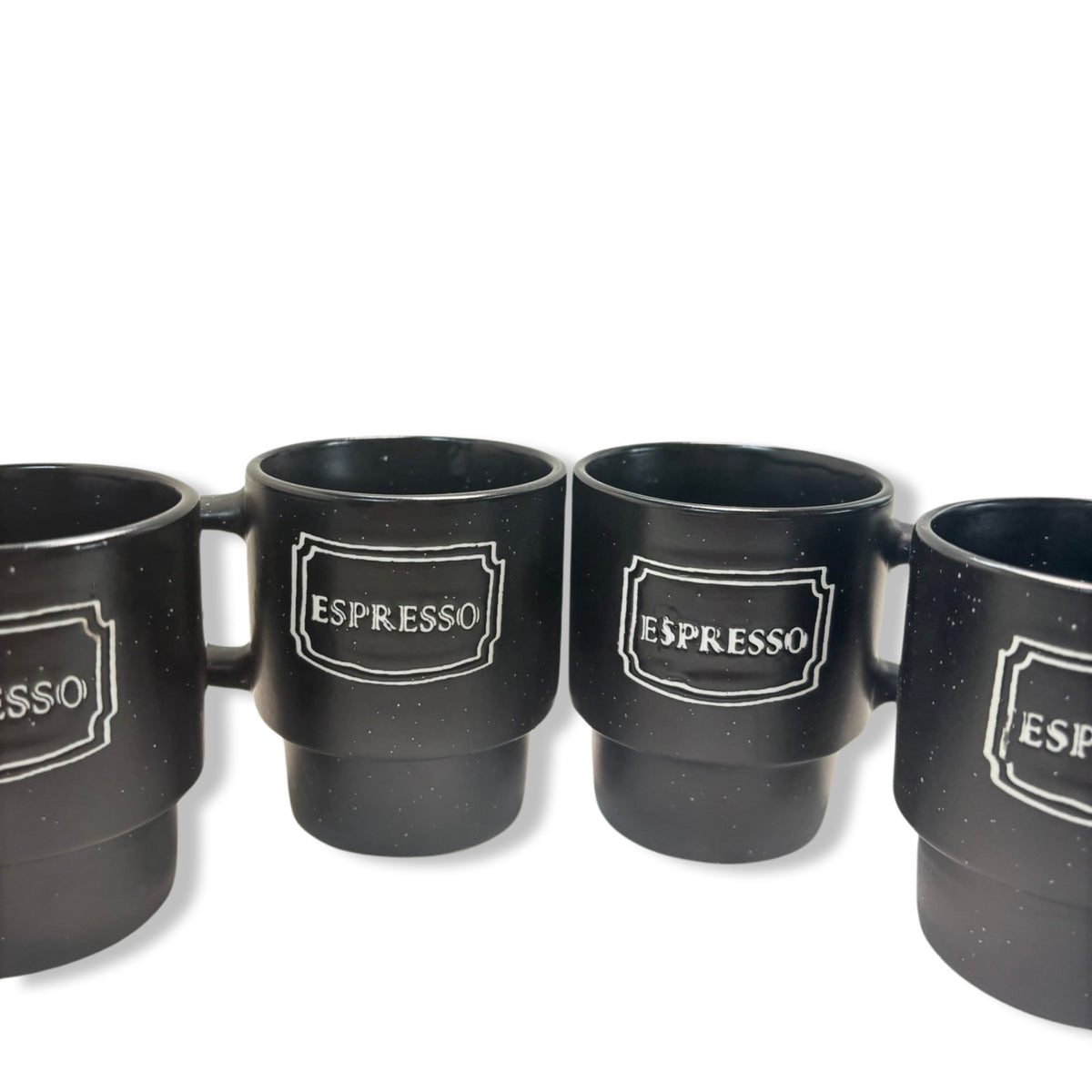4pc Stackable Ceramic 6oz Espresso Cups w/ Metal Storage Stand - Demitasse Mugs
