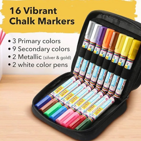 16pc Liquid Chalk Markers With VIbrant Colors - Great For Glass, Chalkboards & LED