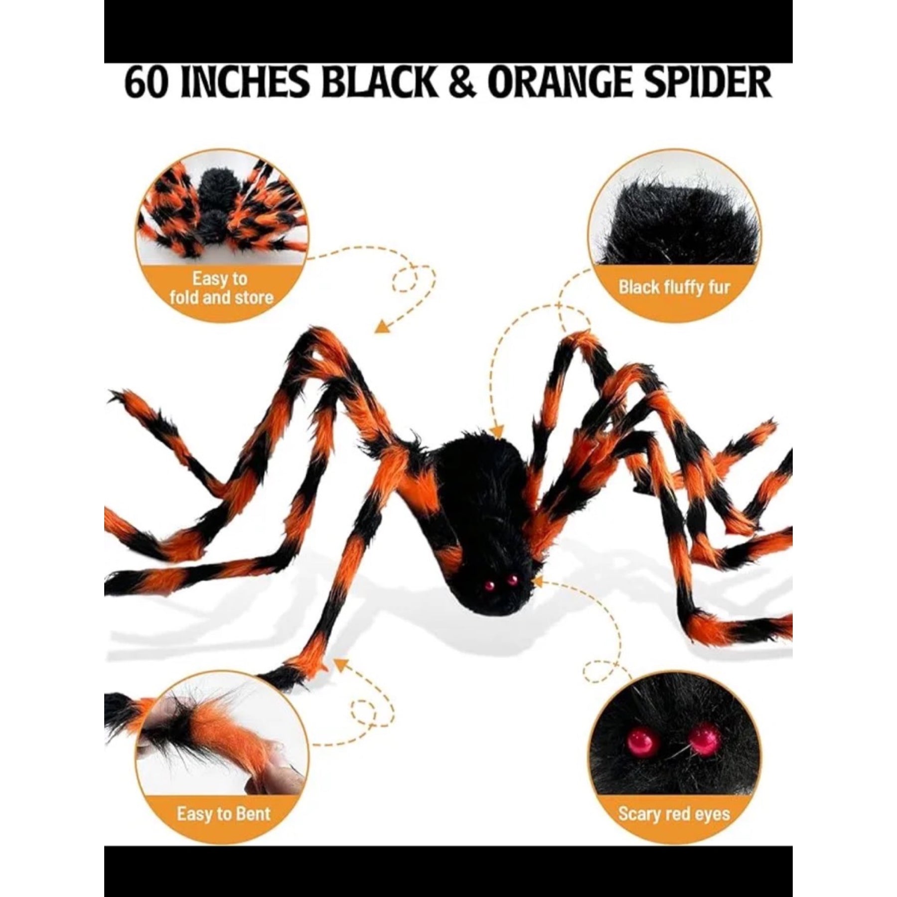 23ft Stretchable Triangular Spider Web & 60" Furry Spider - 150 LED, Lights up!