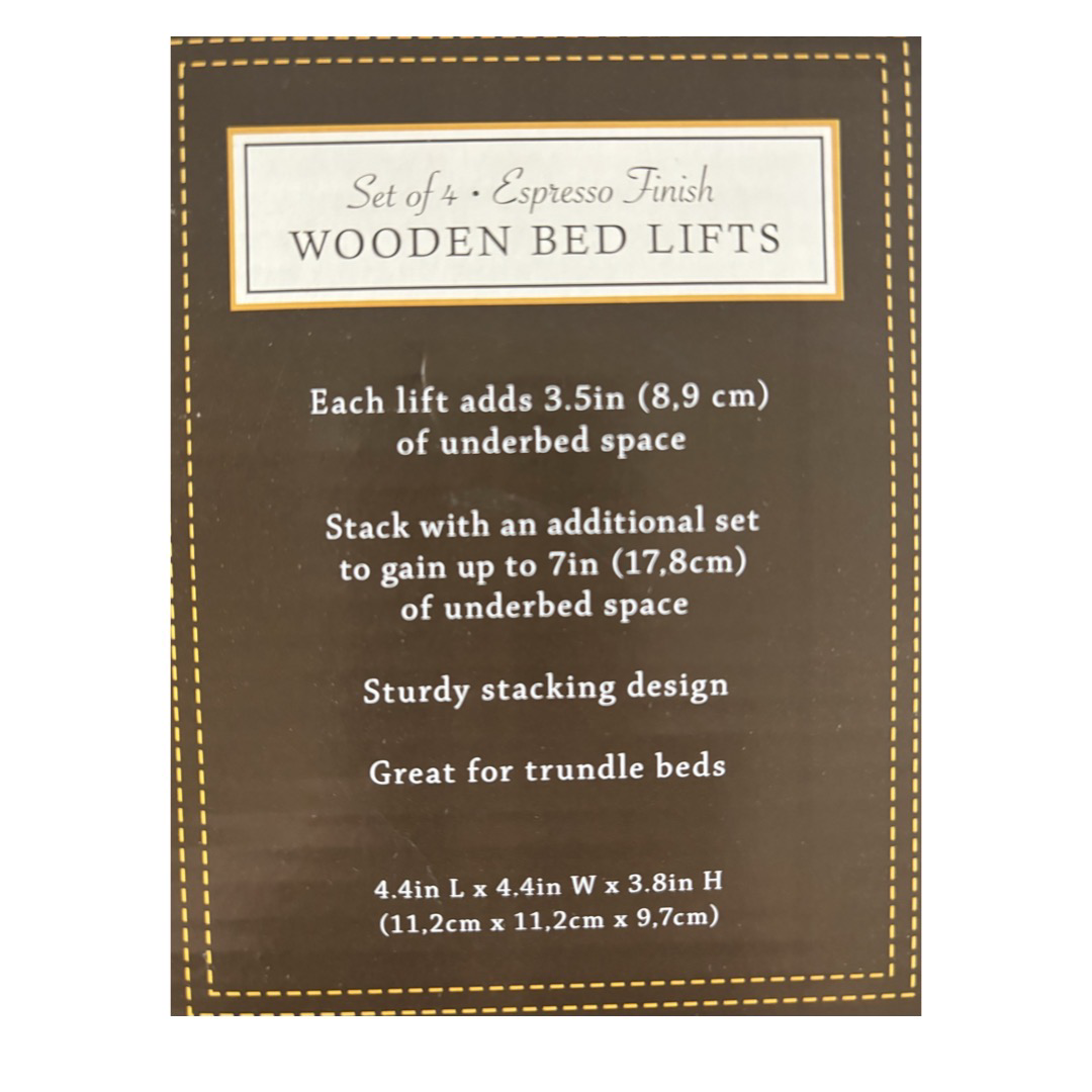 Set of 4 Wooden Bed Risers, Gain Underbed Space - Sturdy and Stackable
