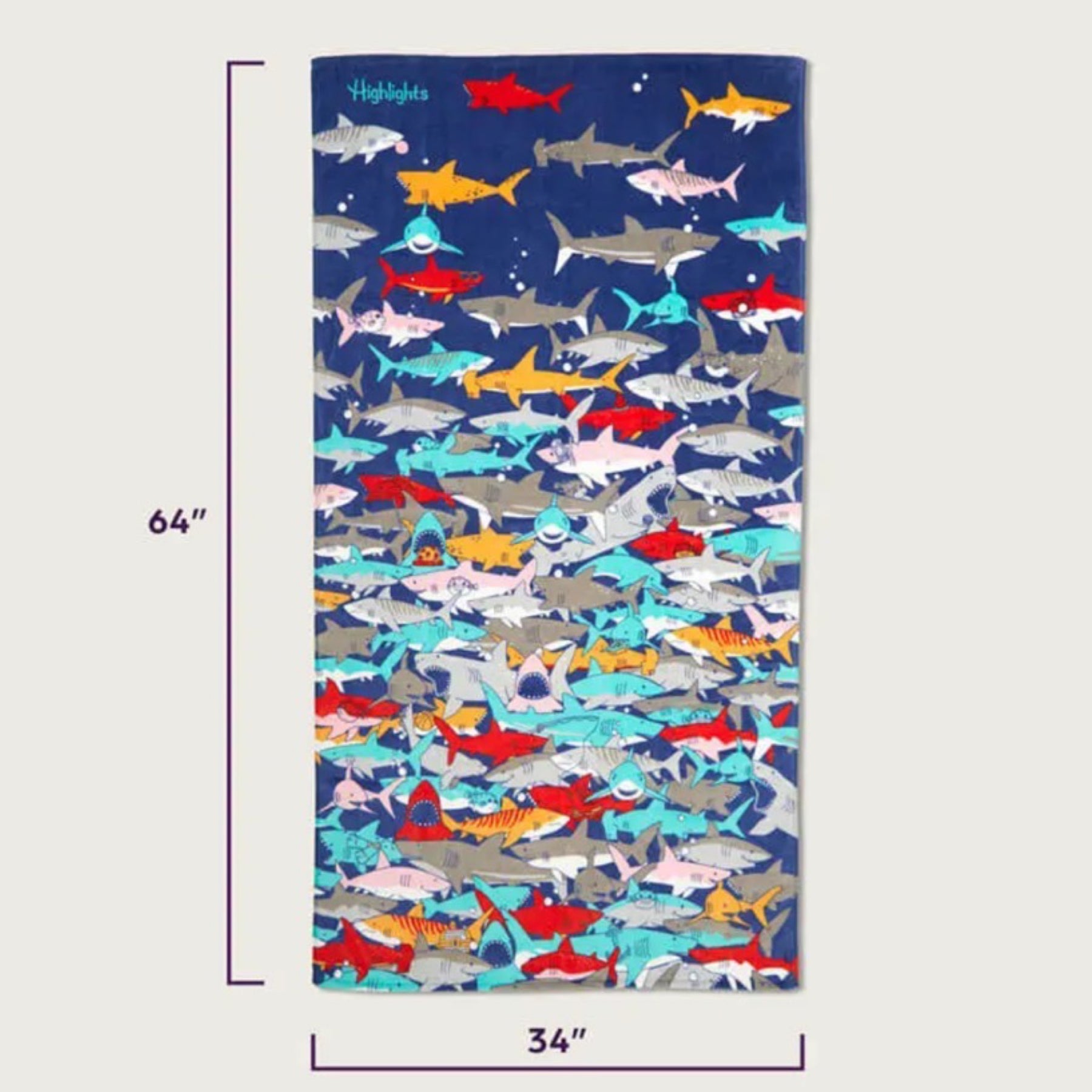 64" Fin-Tastic Shark 100% Cotton Beach Towel by Highlights - Puzzle on Towel!