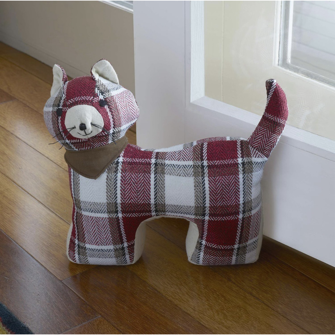 11in Plaid Cat Door Stopper -  Durable and Cute