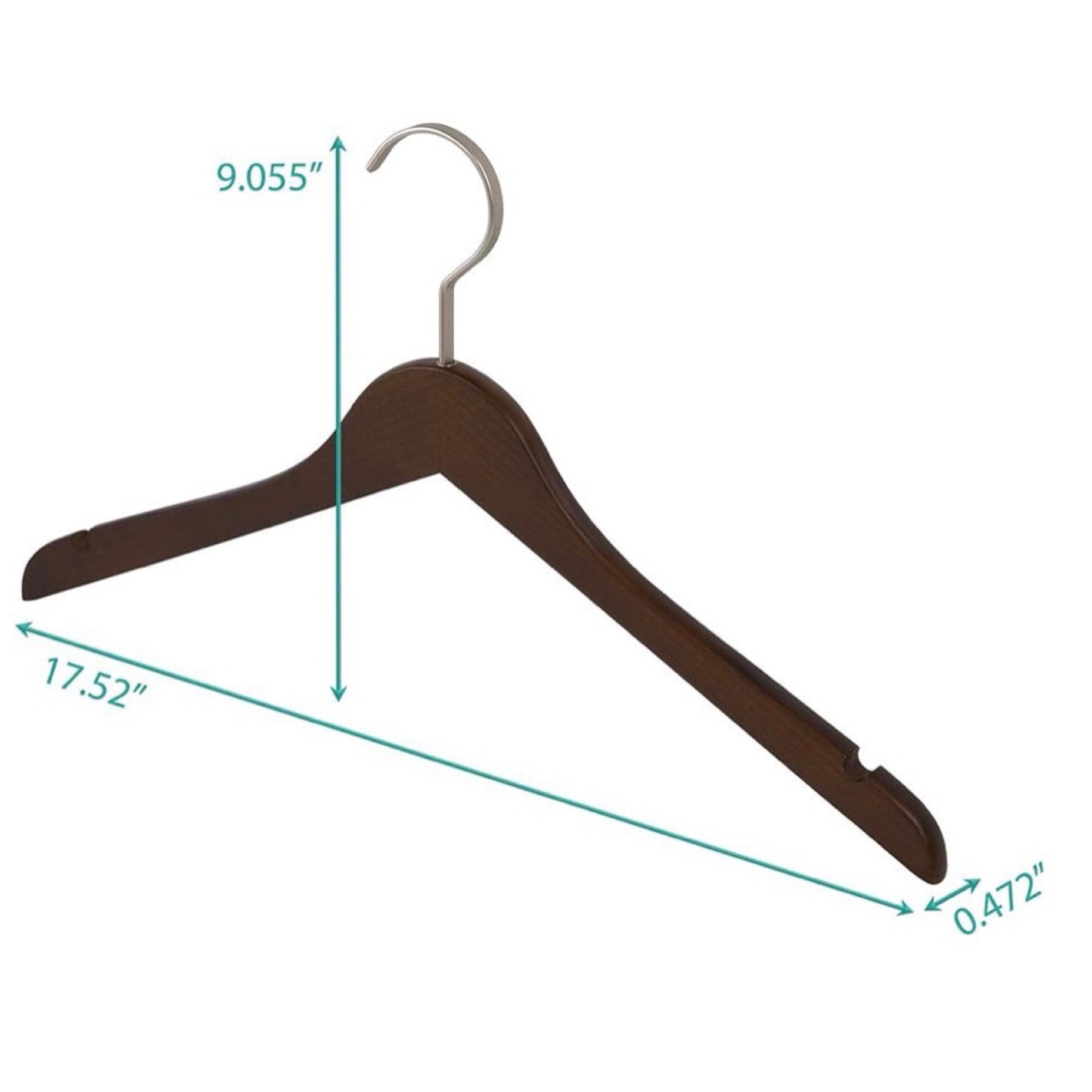 8pk Solid Ash Hardwood Shirt Hangers W/Steel Swivel Hooks & Notches