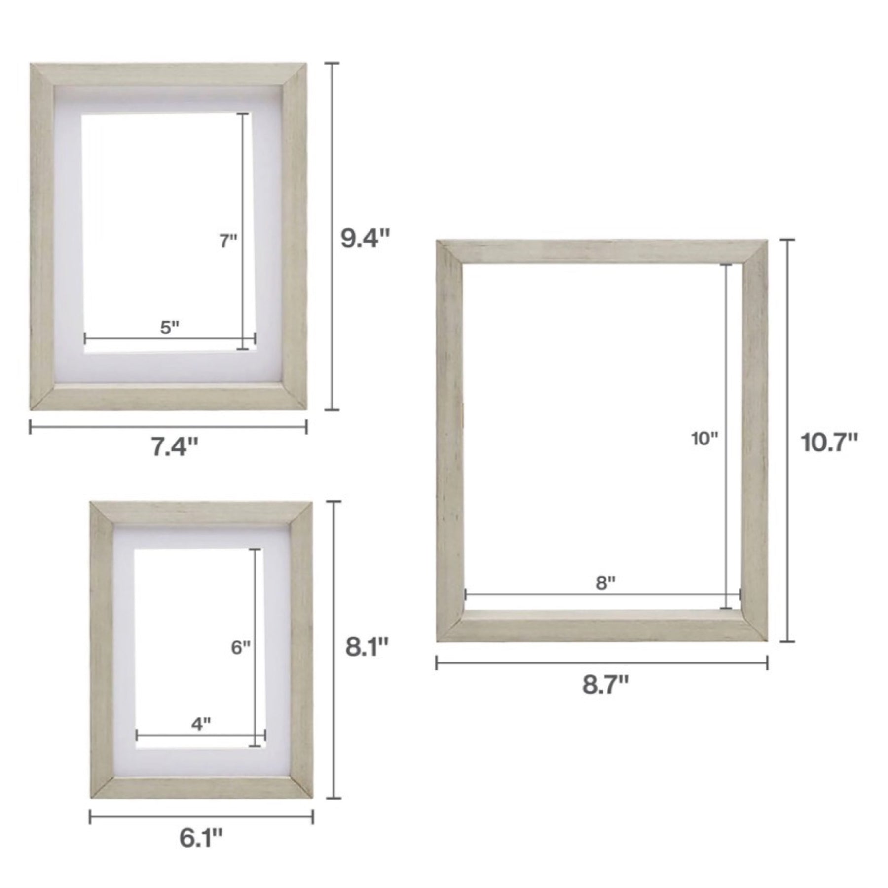 3pc Nested Wood Frame Set with Mats By Melannco  - For Tabletop or Wall