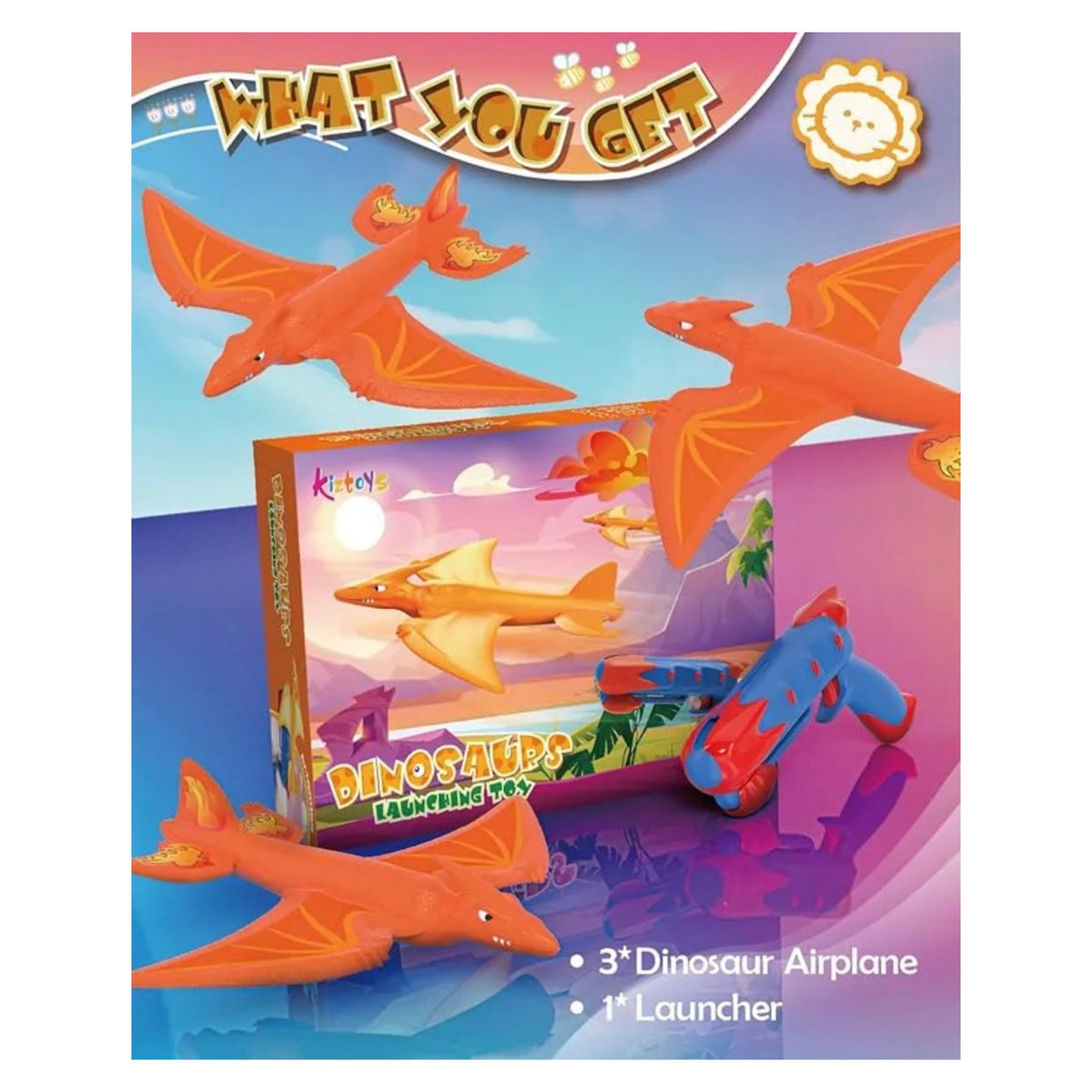Foam Dinosaurs Launching Toy - Includes 3 Dinosaurs, Soars Up To 40ft!