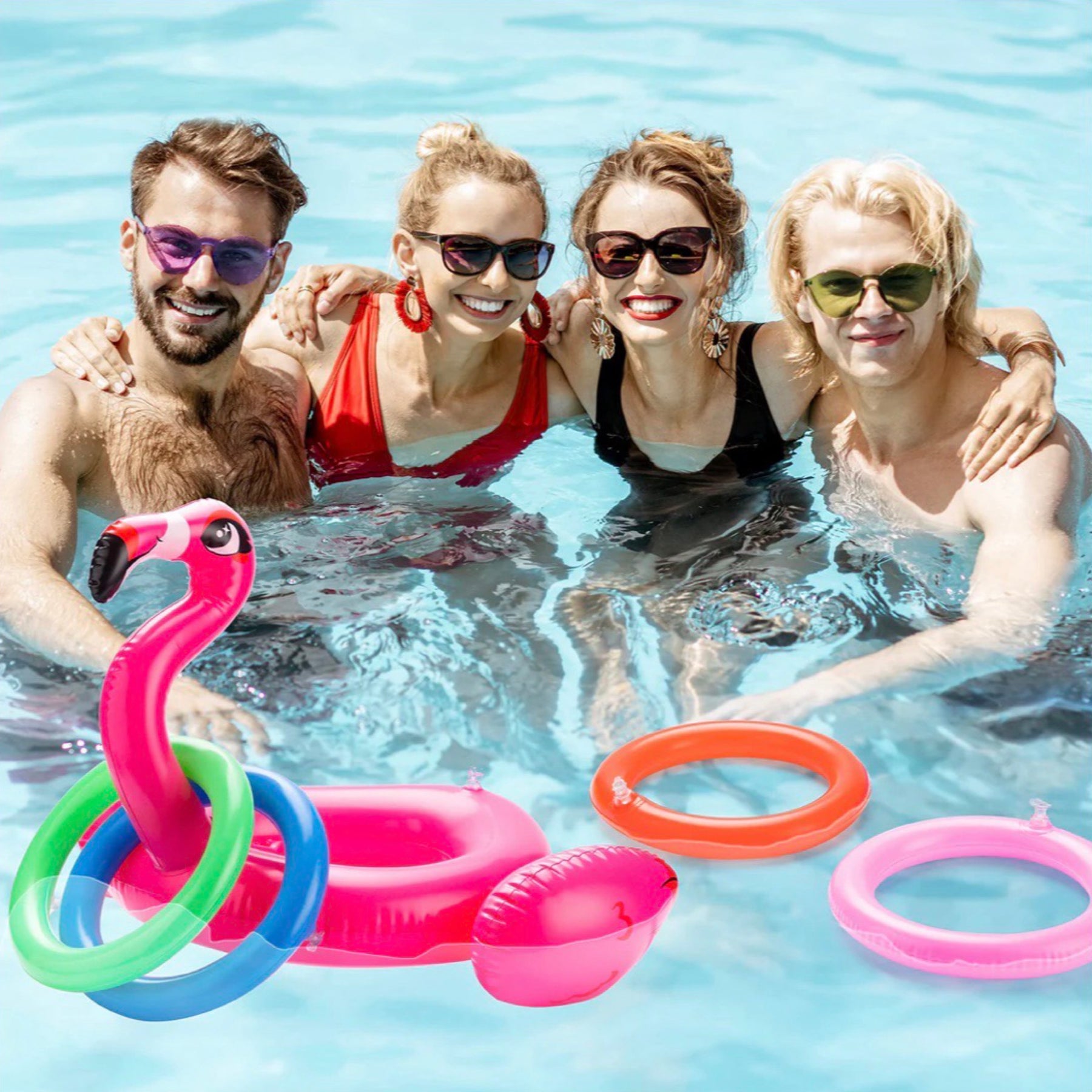 12pc Joyin Inflatable Flamingo Ring Toss Games With Hand Pump - Pool Time Fun