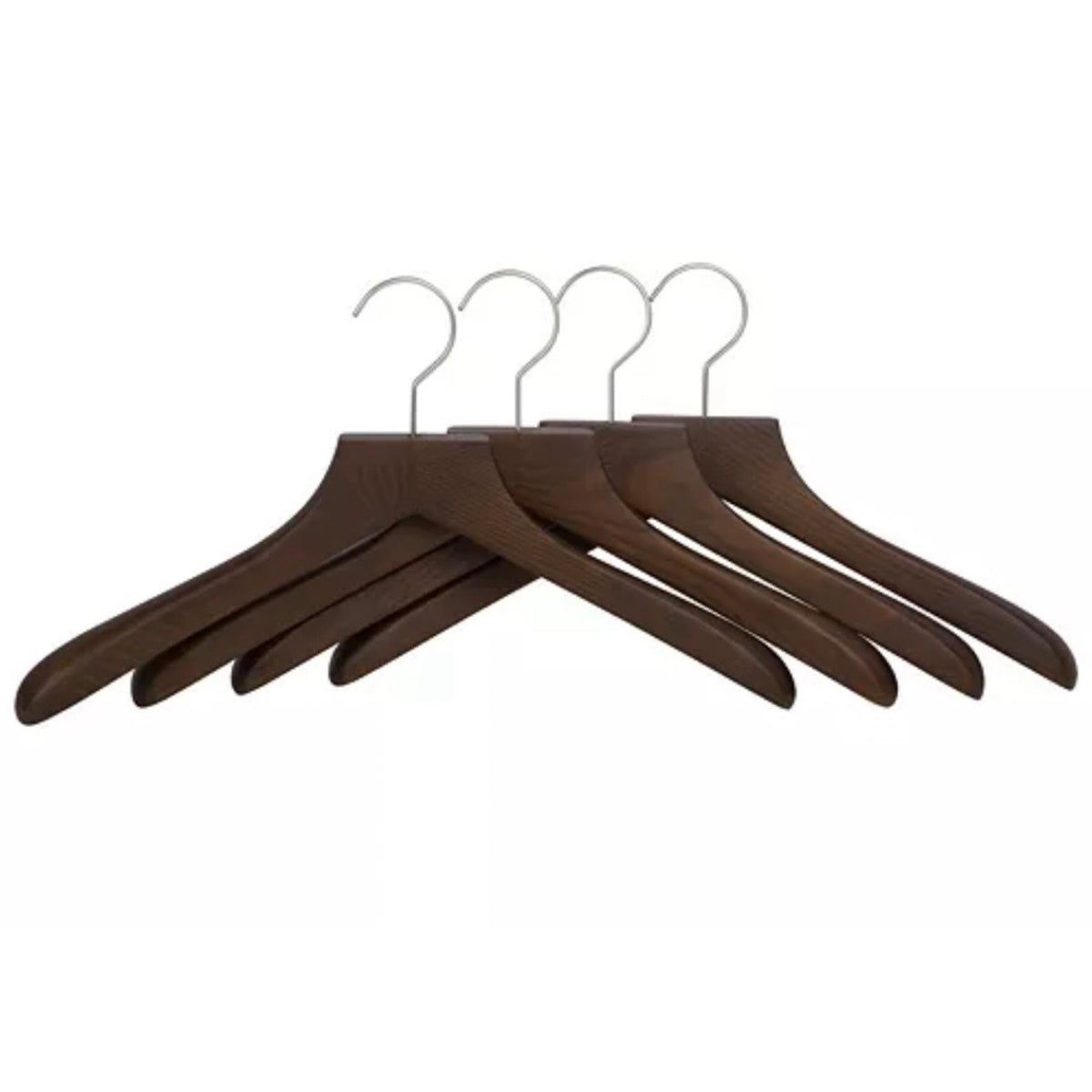 4pk Solid Ash Hardwood Coat Hangers W/Steel Swivel Hooks - Contoured Shoulders