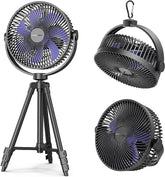 8” Portable Camping Fan with Tripod, 4 Speeds – Rechargeable