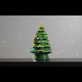 12" Retro Inspired Nostalgic Halloween Ceramic Tree Bat Top w/ LED Lights