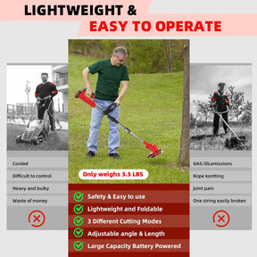 24V Cordless Electric Weed Wacker Kit – 3-in-1 Trimmer with 2 Batteries & 11 Spare Blades