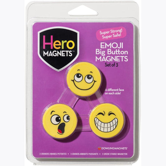 Big Emoji Button Magnets – Set of 3 | Double-Sided, Child-Safe, Strong Hold