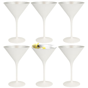 6pk Glisten 8.5oz Martini Glasses – White Crystal & Metallic Silver