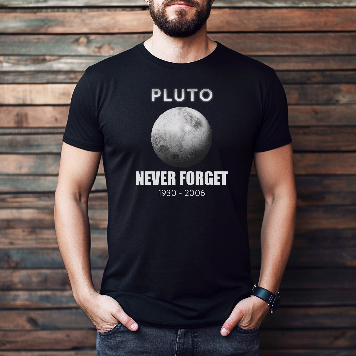 "Pluto, Never Forget " Premium Midweight Ringspun Cotton T-Shirt - Mens/Womens Fits