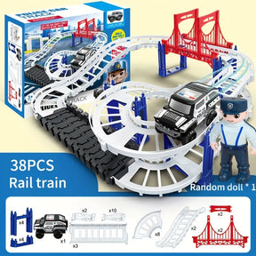 Multi-Level Battery Powered Police Rail Track Toy Set - Build Multiple Layouts