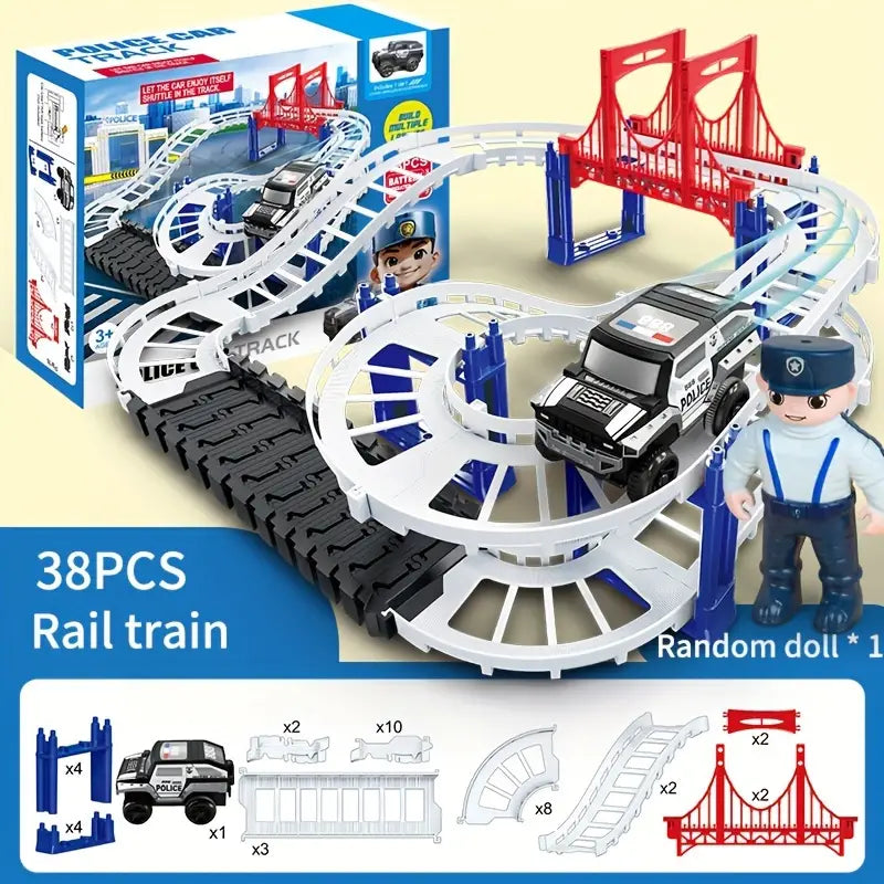 Multi-Level Battery Powered Police Rail Track Toy Set - Build Multiple Layouts