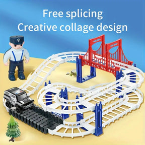 Multi-Level Battery Powered Police Rail Track Toy Set - Build Multiple Layouts