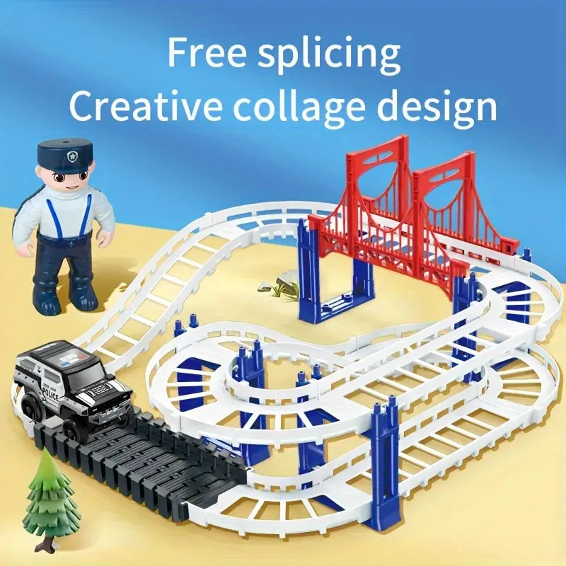 Multi-Level Battery Powered Police Rail Track Toy Set - Build Multiple Layouts
