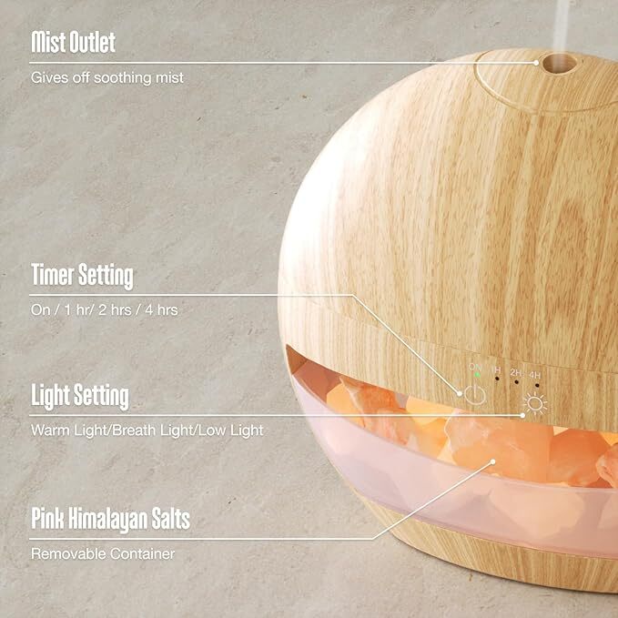Himalayan Salt Lamp Essential Oil Diffuser – Ultrasonic 100ml Aromatherapy Humidifier