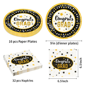 114ct Graduation Bundle- Plates, Napkins, Cups, Utensils, Table Covers