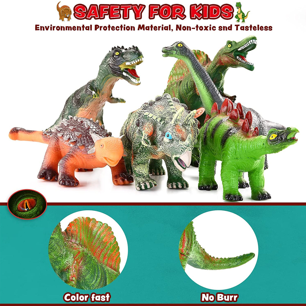 6pc Jumbo Dinosaur Set And Fact Booklet - Real Roaring Effect
