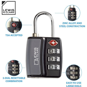 Lewis N. Clark Travel Sentry 3-Dial Combination Lock - TSA Approved