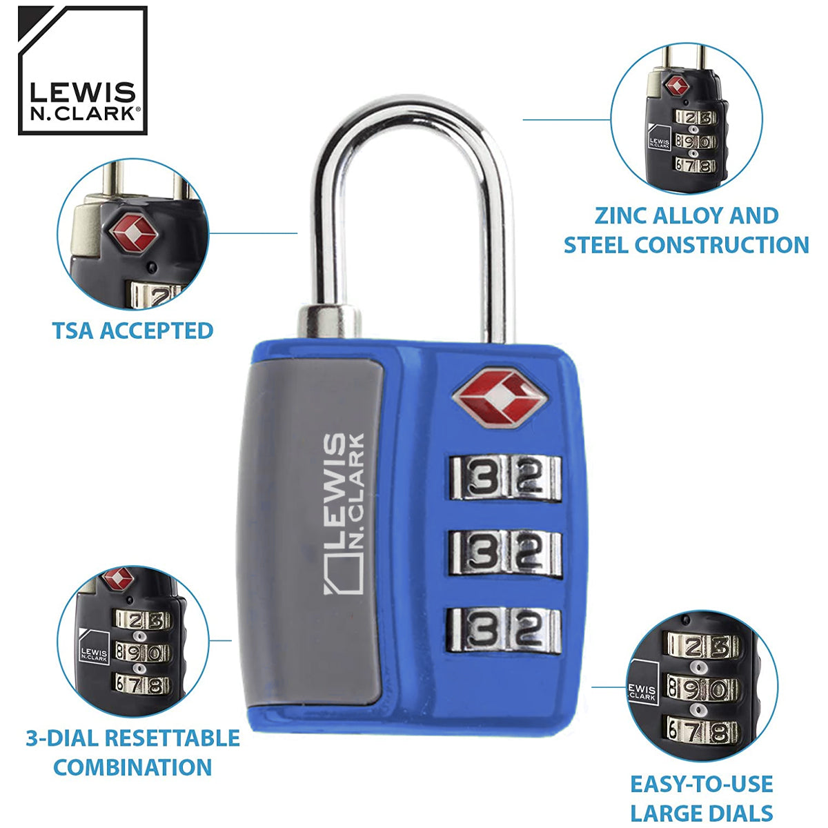 Lewis N. Clark Travel Sentry 3-Dial Combination Lock - TSA Approved