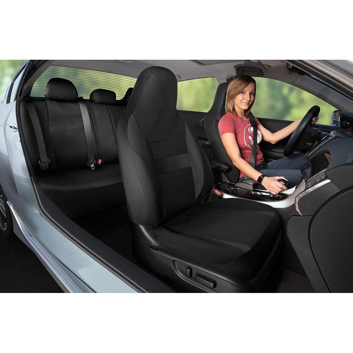 OxGord 10Pc Seat Cover Set for Car, Truck, SUV - Cloth, Solid Black