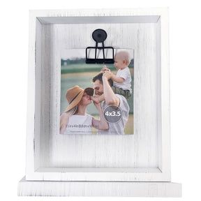 Standing Vertical White Wooden Frame With Clip – Holds Photos, Cards