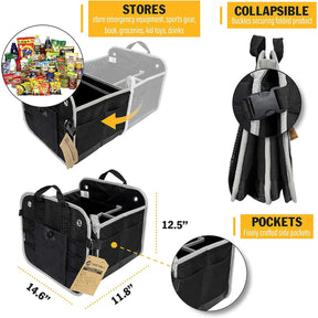 23" Foldable Trunk Organizer For Car Storage - Non Slip Bottom, Securing Straps