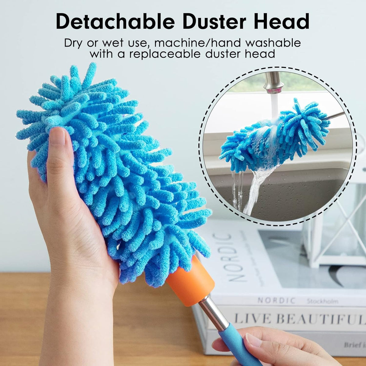 Extendable Microfiber Duster With Pivot Head, Blue - Up To 30 inches