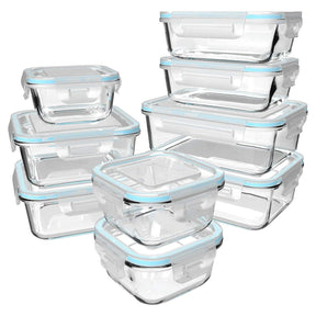 18pc Glass Container Set With Lock Tight Lids - BPA Free, Leak Proof