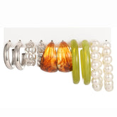 5pc Multi Gold Hoops, Faux Jade Green Open Hoop Earrings Set - Fashion Jewelry