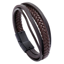 Multi-Layer Braided Leather Mens Bracelets - Pin & Lock Magnetic Closure