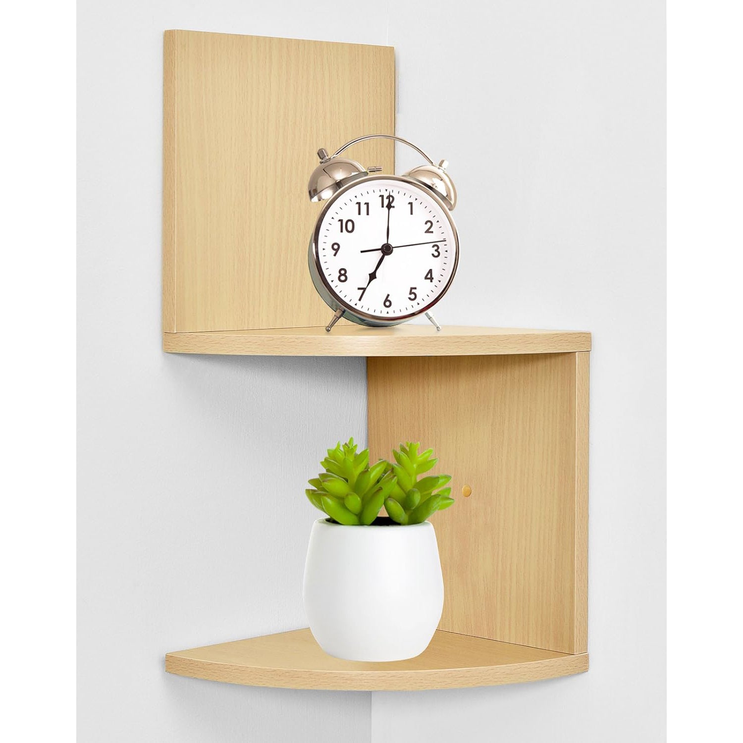 Modern 2 Tier Corner Floating Shelves, Natural Finish - Wall Mount Shelf Set