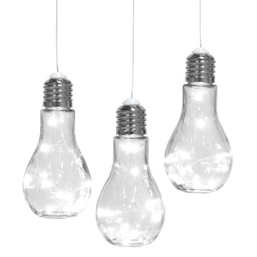3 Indoor/Outdoor Glass Pendant Lanterns - Fairy Lights Inside!