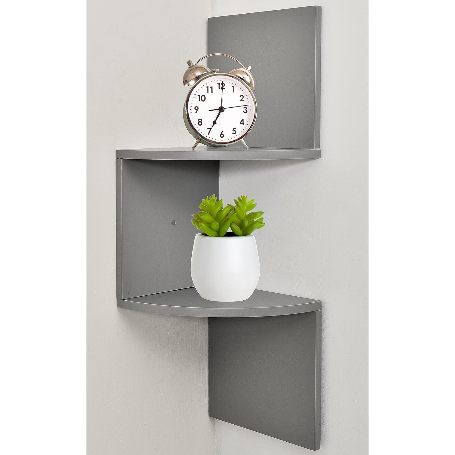 Modern 2 Tier Corner Floating Shelves, Gray Finish - Wall Mount Shelf Set