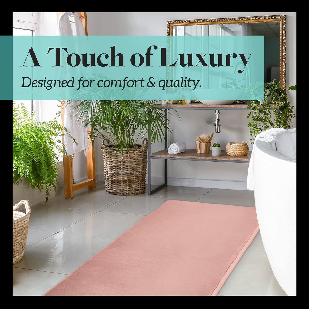 Velvet Bathroom Rug Nonslip Memory Foam, Peach 20x32" - High Pile & Quick Dry