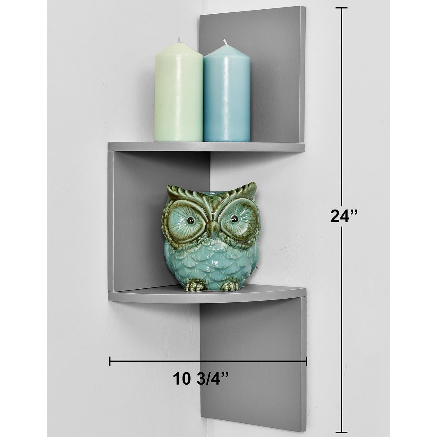 Modern 2 Tier Corner Floating Shelves, Gray Finish - Wall Mount Shelf Set