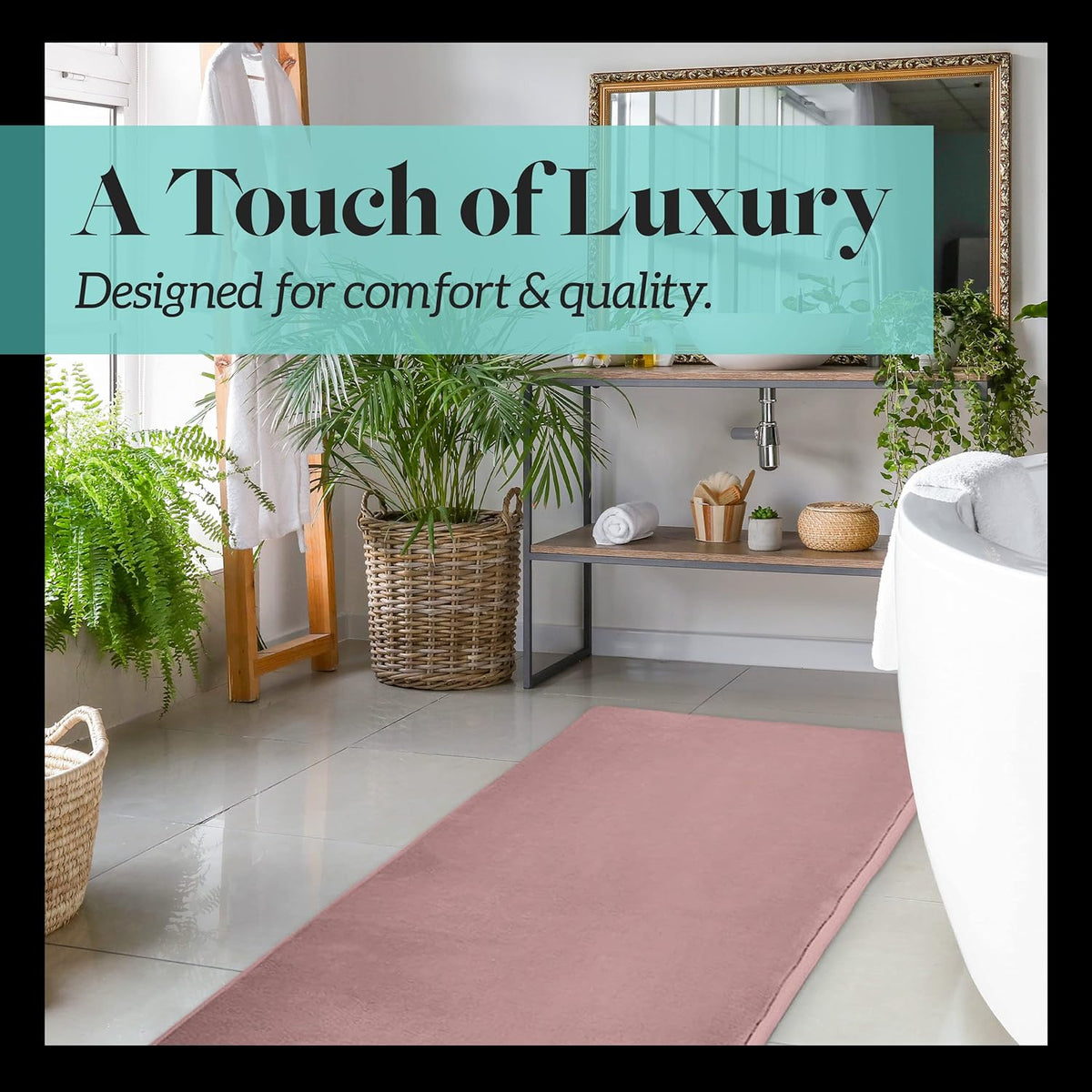 Velvet Bathroom Rug Nonslip Memory Foam, Mauve 22x36" - High Pile & Quick Dry