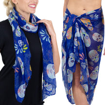 Sugar Skull Print 70 x 35” Scarf - Lightweight, Semi-Sheer