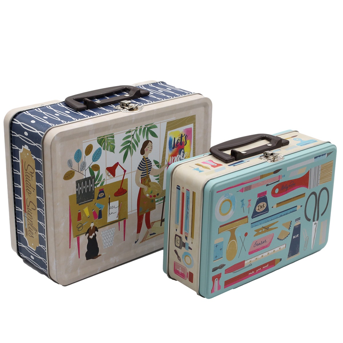 2pc Molly & Rex Art Lover Tin Lunchbox Set – For Meals, Supplies