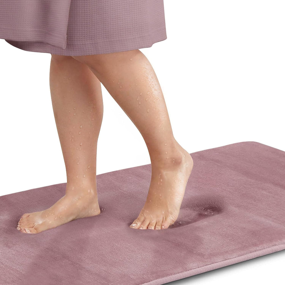 Velvet Bathroom Rug Nonslip Memory Foam, Mauve 22x36" - High Pile & Quick Dry