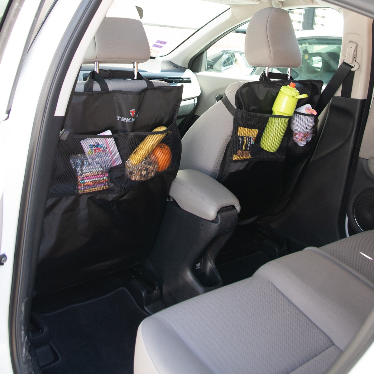 2pk Nylon Car Seat Kick Mat Protectors With Storage Pockets