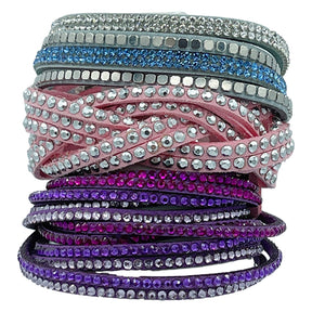 3pk Fromm Moonrise Twist Single Wrap Leather Rhinestone Bracelet