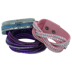 3pk Fromm Moonrise Twist Single Wrap Leather Rhinestone Bracelet