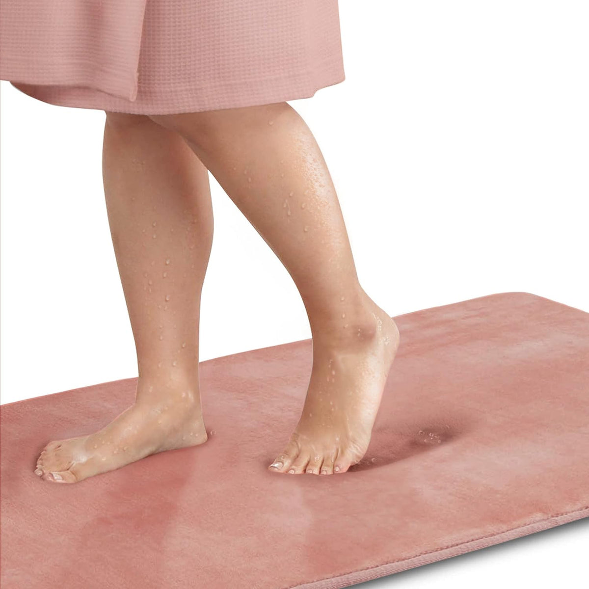Velvet Bathroom Rug Nonslip Memory Foam, Peach 20x32" - High Pile & Quick Dry