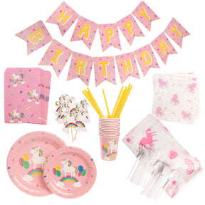 110pc Unicorn Birthday Party Supplies & Décor Kit For 12 Guests