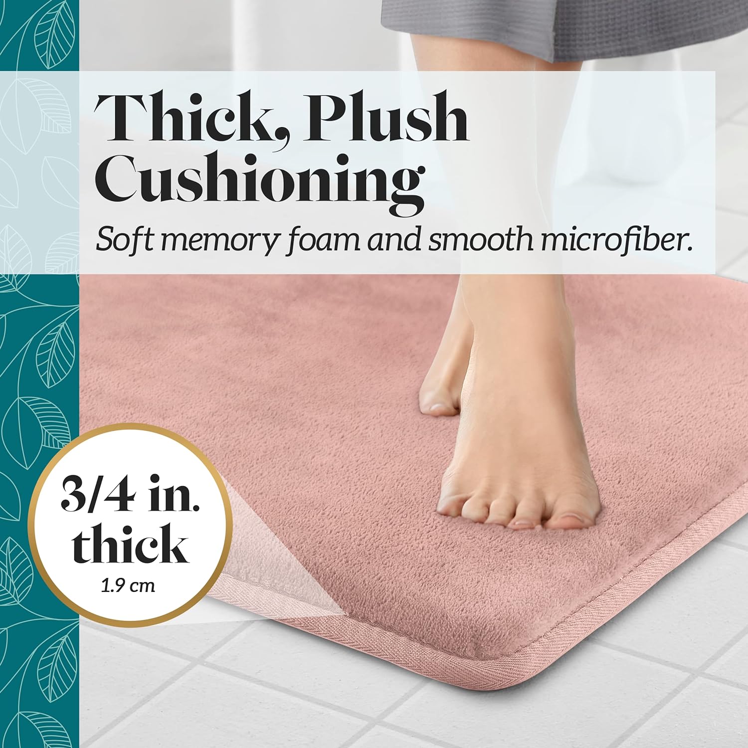 Velvet Bathroom Rug Nonslip Memory Foam, Peach 20x32" - High Pile & Quick Dry
